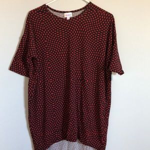 Lularoe Irma shirt in red and navy geometric